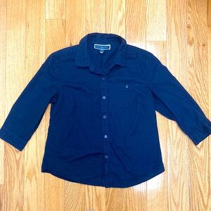 Navy 3/4 Sleeve Button Up Shirt